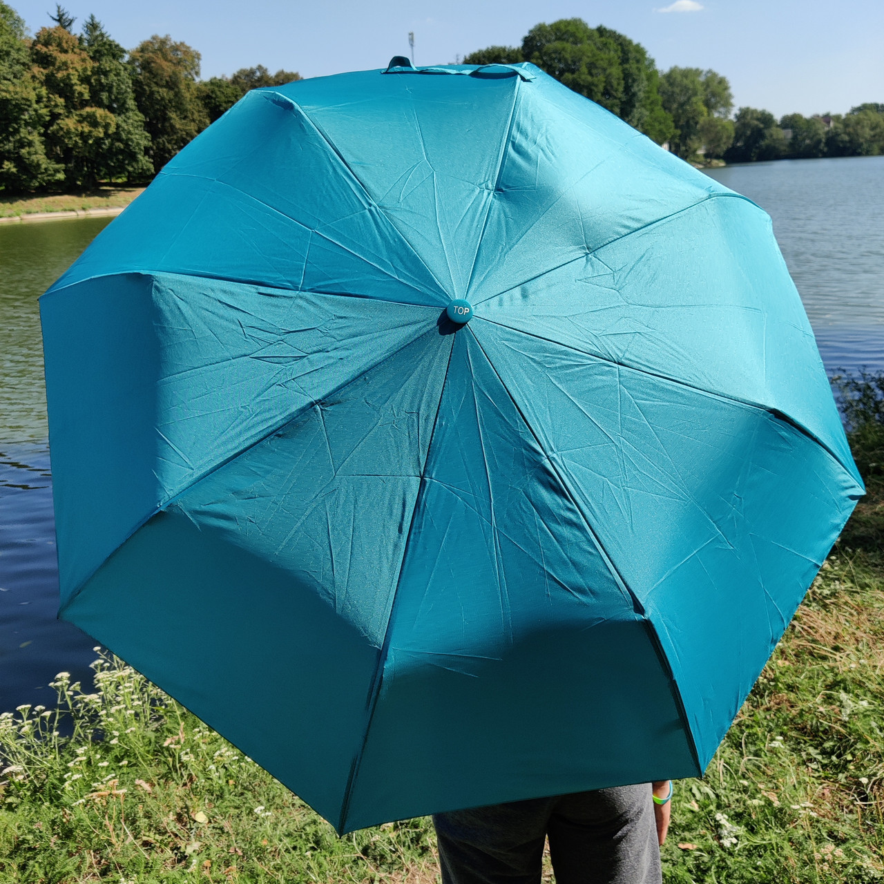 Жіноча однотонна парасолька напівавтомат TopRain, морської хвилі