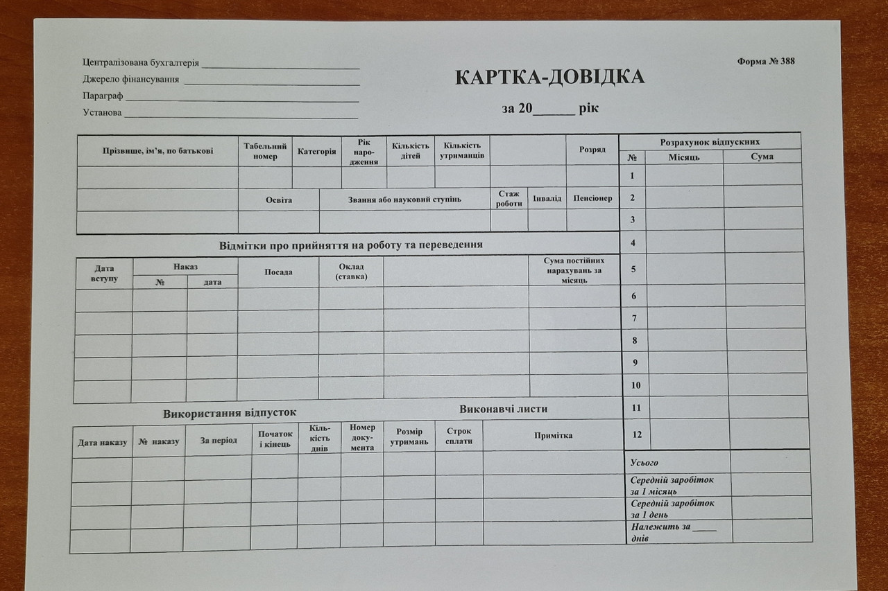 Картка-довідка мех-388, фото 1