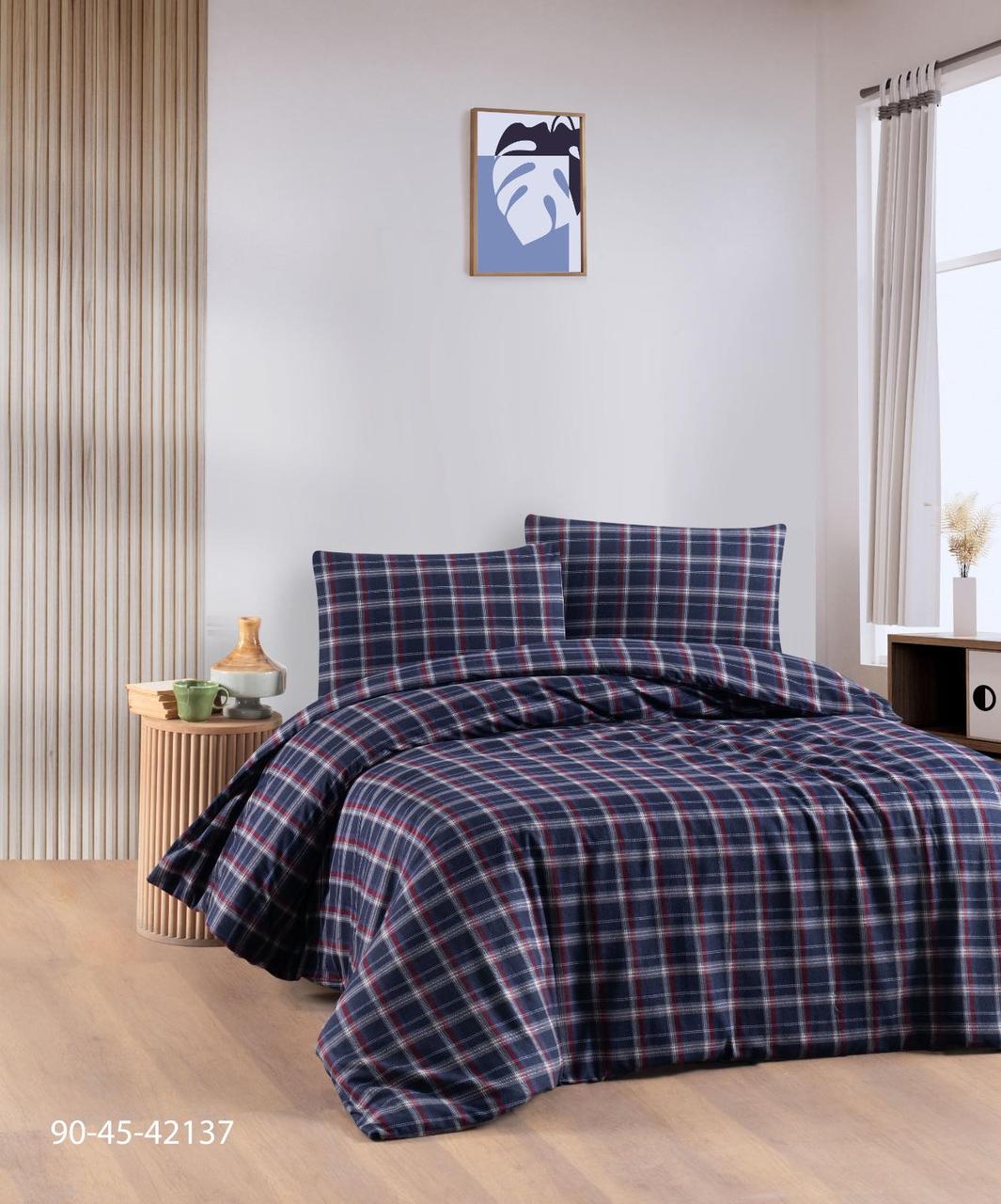 Постільна білизна фланелева байкова Cotton Collection євро розмір Blue, фото 1