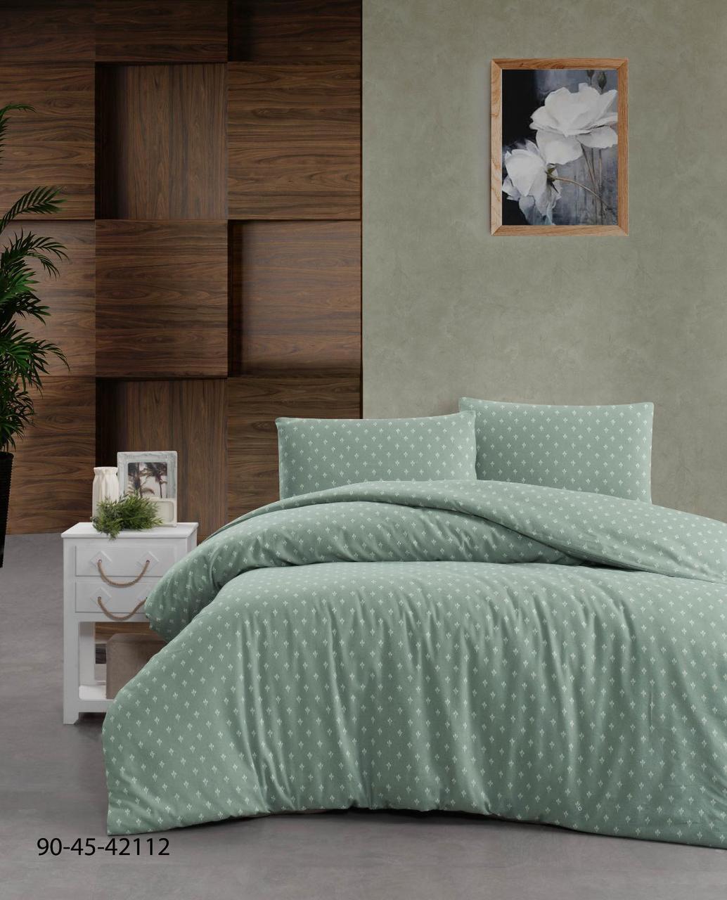 Постільна білизна фланелева байкова Cotton Collection євро розмір Mint, фото 1