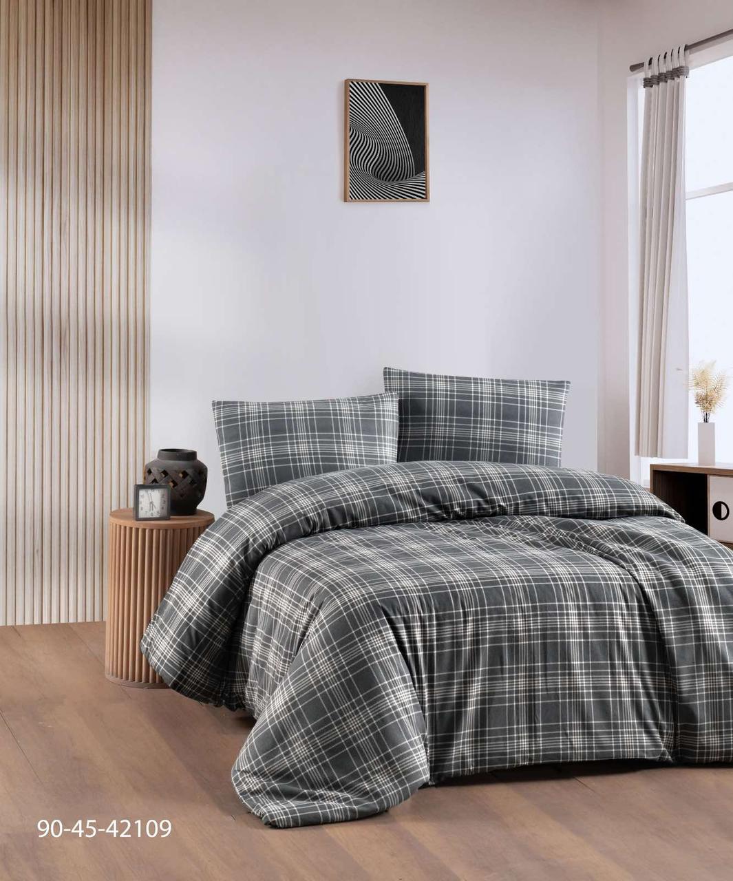 Постільна білизна фланелева байкова Cotton Collection євро розмір Gray, фото 1