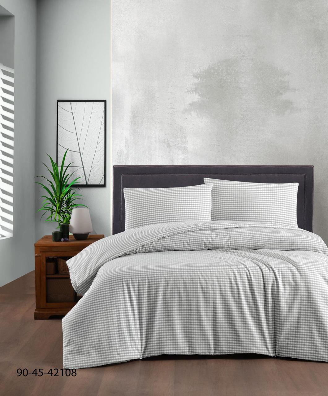 Постільна білизна фланелева байкова Cotton Collection євро розмір Light Gray, фото 1