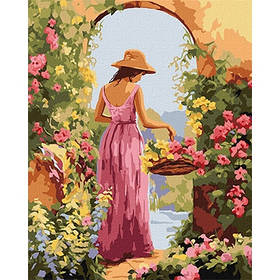 Набір для розпису по номерах 40*50см Дівчина з квітами KHO8431