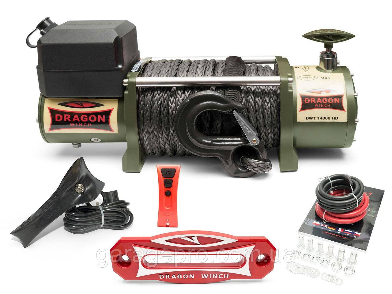 Автомобільна лебідка 12 Вольт Dragon Winch Truck 14000HDs (синтетичний трос / 6350 кг)