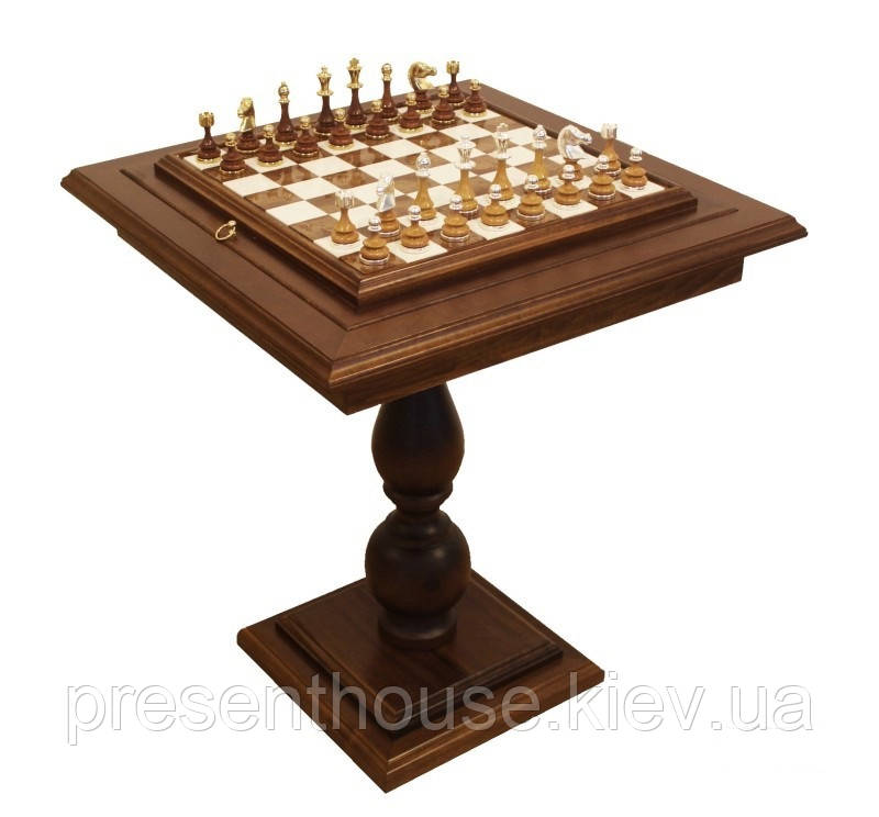 Шаховий стіл Italfama з липи, дошка з мармуру 58х58х67 см, фото 1