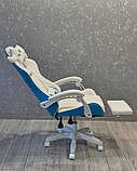 Компютерне крісло з підніжкою KIDS ZONE KO27N БІЛО-БЛАКИТНЕ Ігрове спортивне крісло, фото 4