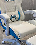 Компютерне крісло з підніжкою KIDS ZONE KO27N БІЛО-БЛАКИТНЕ Ігрове спортивне крісло, фото 5