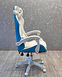 Компютерне крісло з підніжкою KIDS ZONE KO27N БІЛО-БЛАКИТНЕ Ігрове спортивне крісло, фото 3