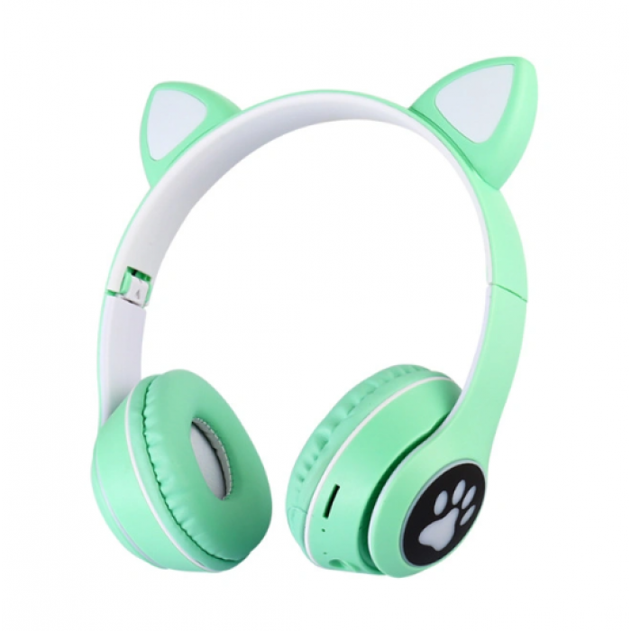 Бездротові навушники з котячими вушками та RGB-підсвіткою FM радіо, micro SD Cat MZ-023 Бірюзові