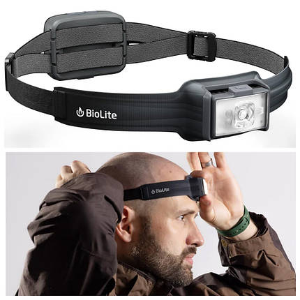 Налобний ліхтар BioLite Headlamp 800 Pro Grey | Багатофункціональний налобник професійного рівня з вбудованим заднім освітленням, фото 1