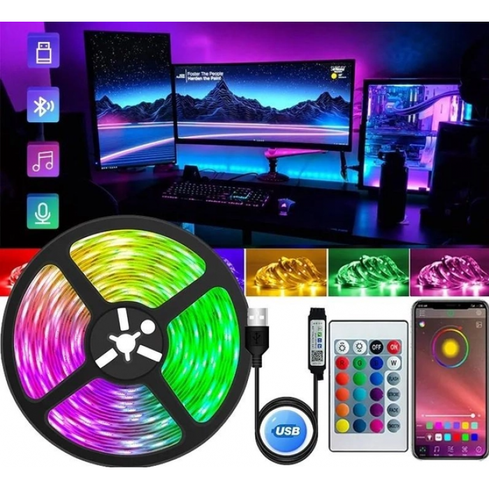 Світлодіодна USB, Bluetooth LED-стрічка RGB 5050 вологостійка з пультом 5 метрів
