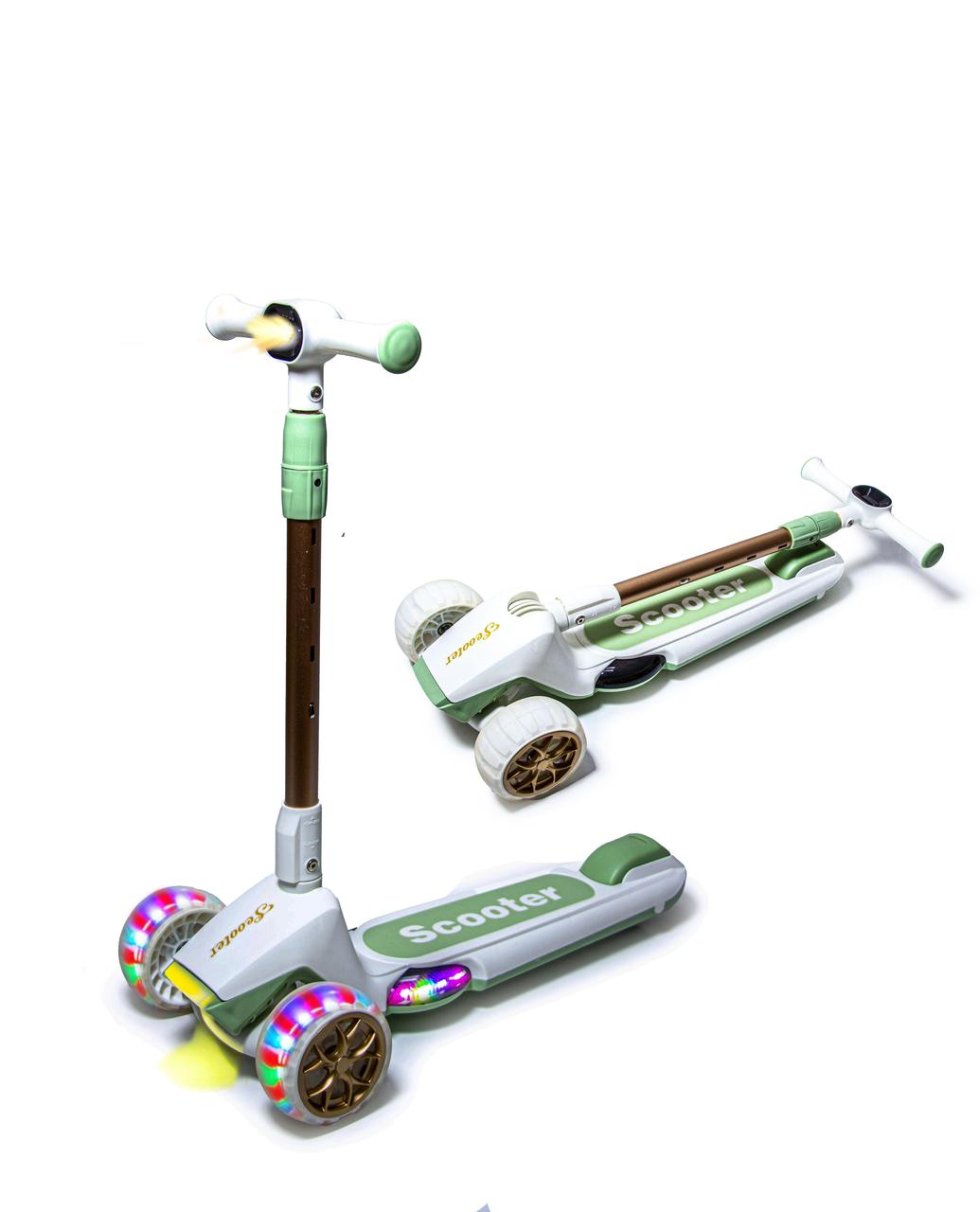 Дитячий самокат Scale Sports Smart. Біло-салатовий. Складна ручка! Підсвічування платформи. Музика