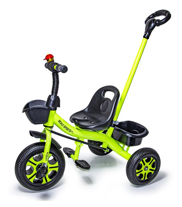 Дитячий металевий триколісний велосипед Scale Sport із батьківською ручкою. Салатовий колір