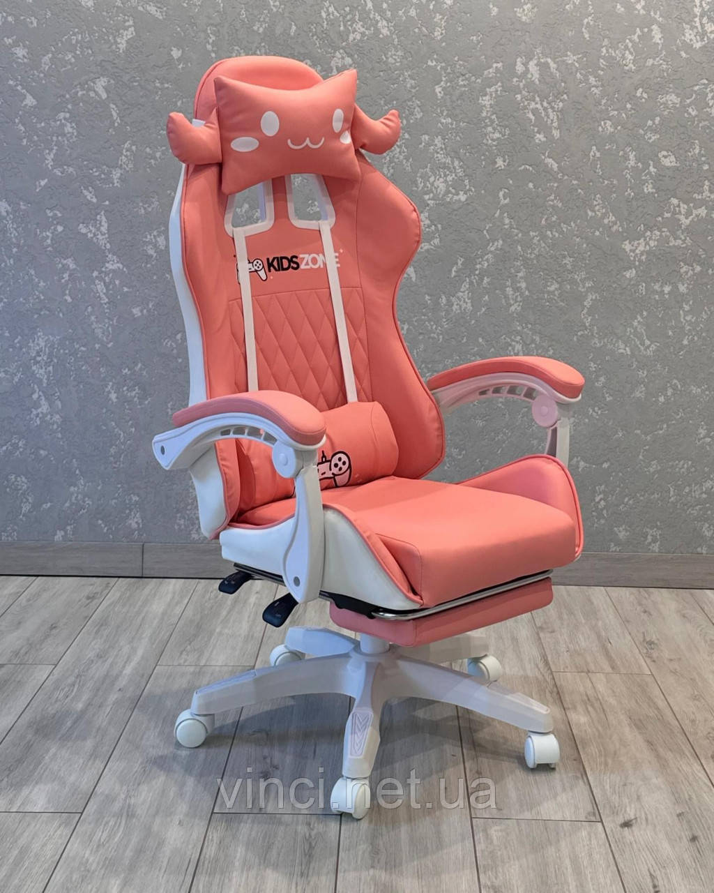 Компютерне крісло з підніжкою KIDS ZONE KO27R РОЖЕВЕ Ігрове спортивне крісло, фото 1