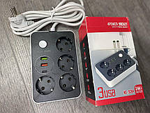 Мережевий подовжувач Power Socket 8206 на 4 розетки + 2USB+Type-C 2m, фото 6
