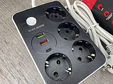 Мережевий подовжувач Power Socket 8206 на 4 розетки + 2USB+Type-C 2m, фото 3