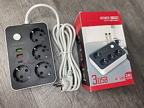 Мережевий подовжувач Power Socket 8206 на 4 розетки + 2USB+Type-C 2m