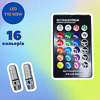 LED T10 W5W Лампа для автомобіля 2 шт з пультом ДУ, 6 SMD 5050, 16 кольорів