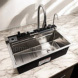 Кухонна мийка "ВОДОСПАД", сатин, мийка з нержавіючої сталі з сифоном, змішувачем і дошкою, фото 5