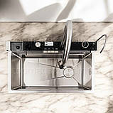 Кухонна мийка "ВОДОСПАД", сатин, мийка з нержавіючої сталі з сифоном, змішувачем і дошкою, фото 3