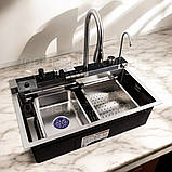 Кухонна мийка "ВОДОСПАД", сатин, мийка з нержавіючої сталі з сифоном, змішувачем і дошкою, фото 6