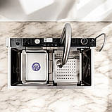 Кухонна мийка "ВОДОСПАД", сатин, мийка з нержавіючої сталі з сифоном, змішувачем і дошкою, фото 2