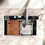 Кухонна мийка "ВОДОСПАД", сатин, мийка з нержавіючої сталі з сифоном, змішувачем і дошкою, фото 7