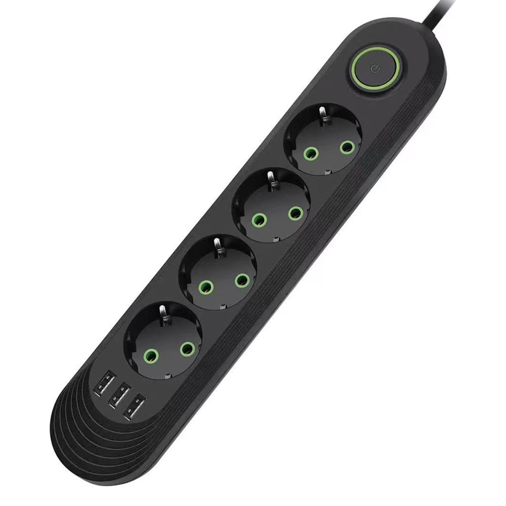 Мережевий фільтр F04U,4гн.EU+3USB, 1.5 м, 3х0,75мм,2500W, Black, Voltronic, Арт.56601