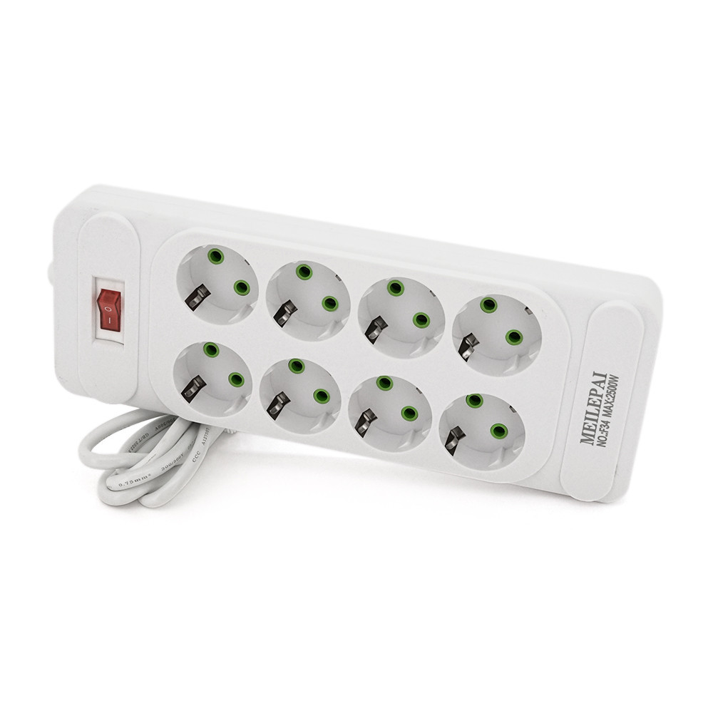 Мережевий фільтр F34,8гн. EU з кнопкою, 2м,3х0,75 мм,2500W,White, Voltronic, Арт.56584