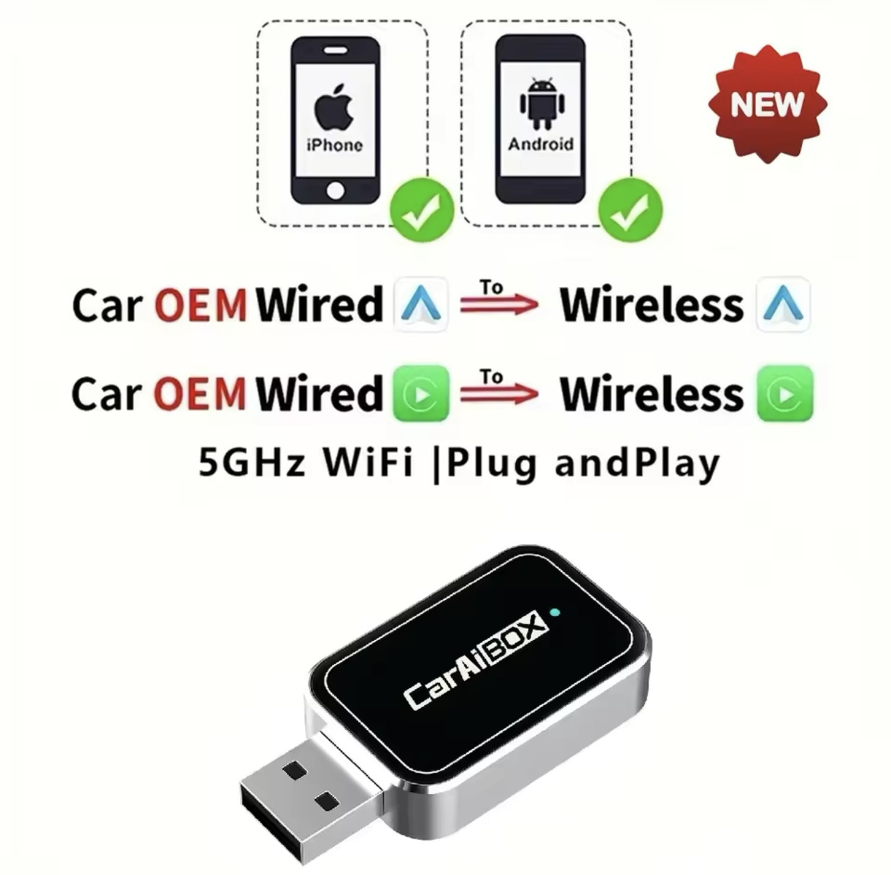 Адаптер бездротовий Bluetooth Apple CarPlay Wireless для автомобілів Audi, Volkswagen, Skoda, Mercedes, Ford, фото 1
