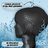 Плавальна купальна красива шапочка для аквааеробіки, Шапочка на довге волосся Hechpro чорна (1696), фото 8