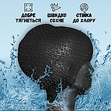Плавальна купальна красива шапочка для аквааеробіки, Шапочка на довге волосся Hechpro чорна (1696), фото 3