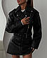 Коротка чорна куртка косуха шкіряна вінтажна з ремінцем (р. S, M) 77KU276, фото 5