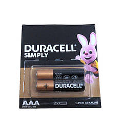 Лужні батарейки Duracell Simply ААА LR03 2 штуки в блістері, пара потужних мізинчикових батарейок