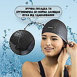Плавальна купальна красива шапочка для аквааеробіки, Шапочка на довге волосся Hechpro чорна (1696), фото 2