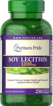Соєвий лецитин Puritan's Pride Soy Lecithin 1200 mg 250 гел капс, фото 1
