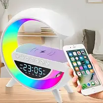 Велика настільна смарт-лампа-нічник G-Smart RGB BT-3401 з бездротовим заряджанням годинником, фото 4