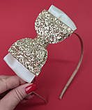 Бант на обручі 14 см Великий бант для дитини Бант для дівчинки або дорослого золотий 240 грн ободок, фото 2