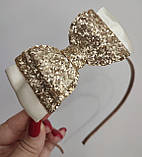 Бант на обручі 14 см Великий бант для дитини Бант для дівчинки або дорослого золотий 240 грн ободок, фото 5