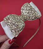 Бант на обручі 14 см Великий бант для дитини Бант для дівчинки або дорослого золотий 240 грн ободок, фото 4