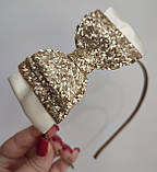 Бант на обручі 14 см Великий бант для дитини Бант для дівчинки або дорослого золотий 240 грн ободок, фото 6