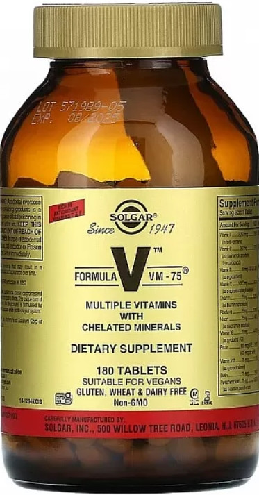 Мультивітаміни та мінерали Solgar Formula V VM 75 180 таб, фото 1