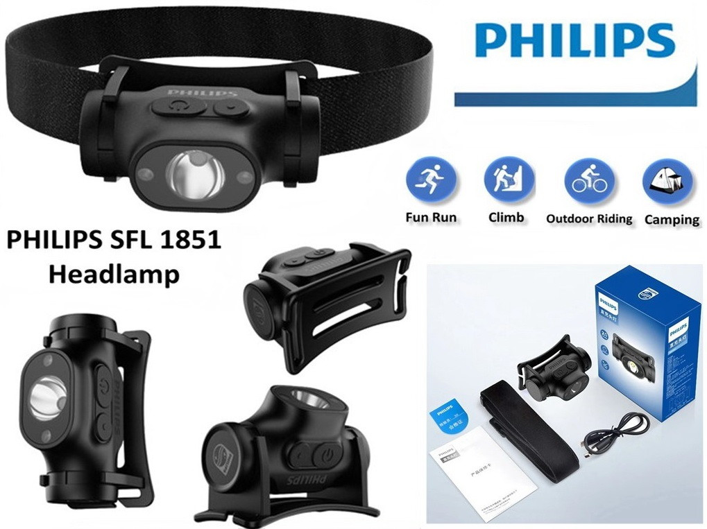 Налобний ліхтар Philips SFL1851 із сенсорним керуванням та акумулятором (500mAh, LED, USB-C, 4 Mode)