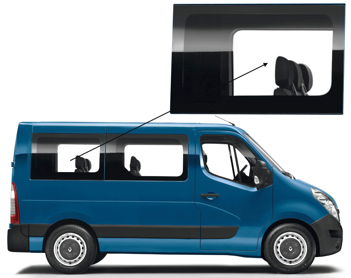 Бічне скло Renault Master 2010-2024 салону заднє праве коротка база