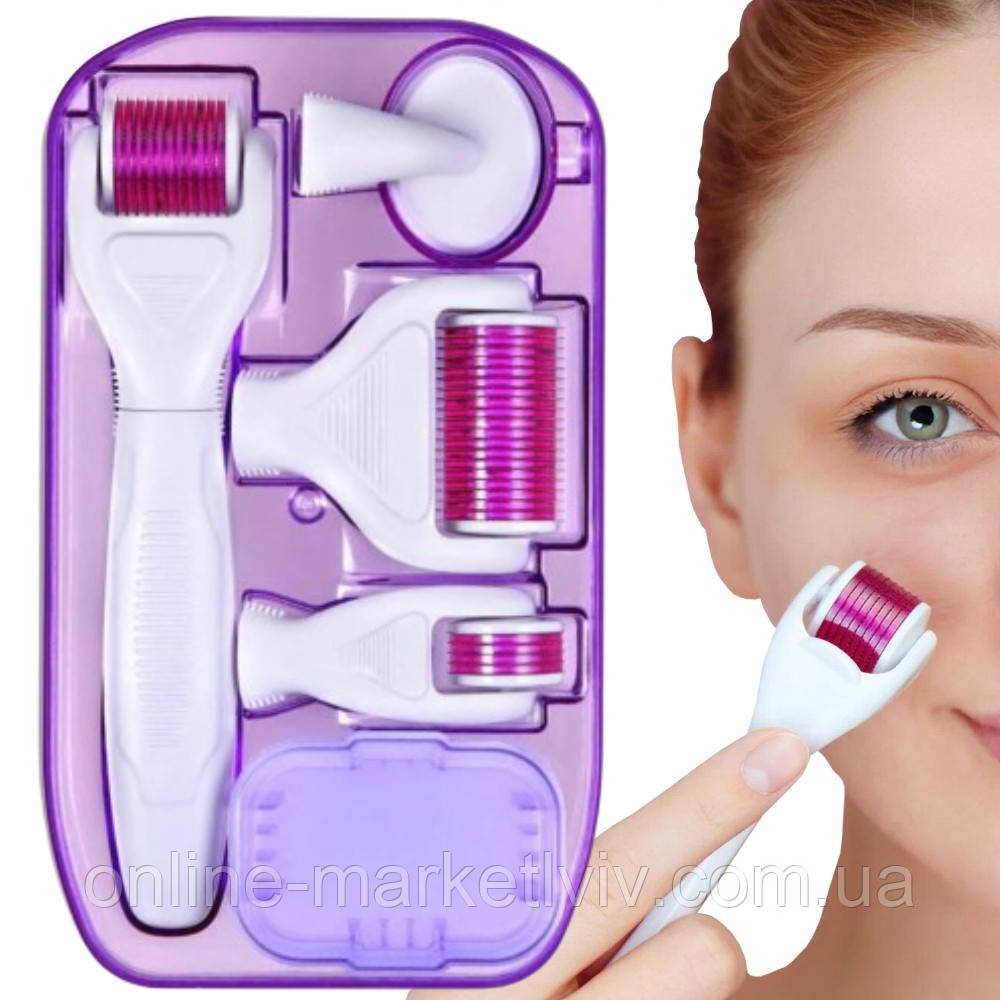 Мезороллер для обличчя та тіла 5в1, Customs Derma Roller System / Набір для догляду за шкірою обличчя / Дермароллер