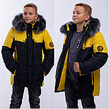 Тепла зимова куртка для хлопчика 6-16 років на зиму Жовтий подовжений підлітковий пуховик, парка для підлітків 44, фото 9