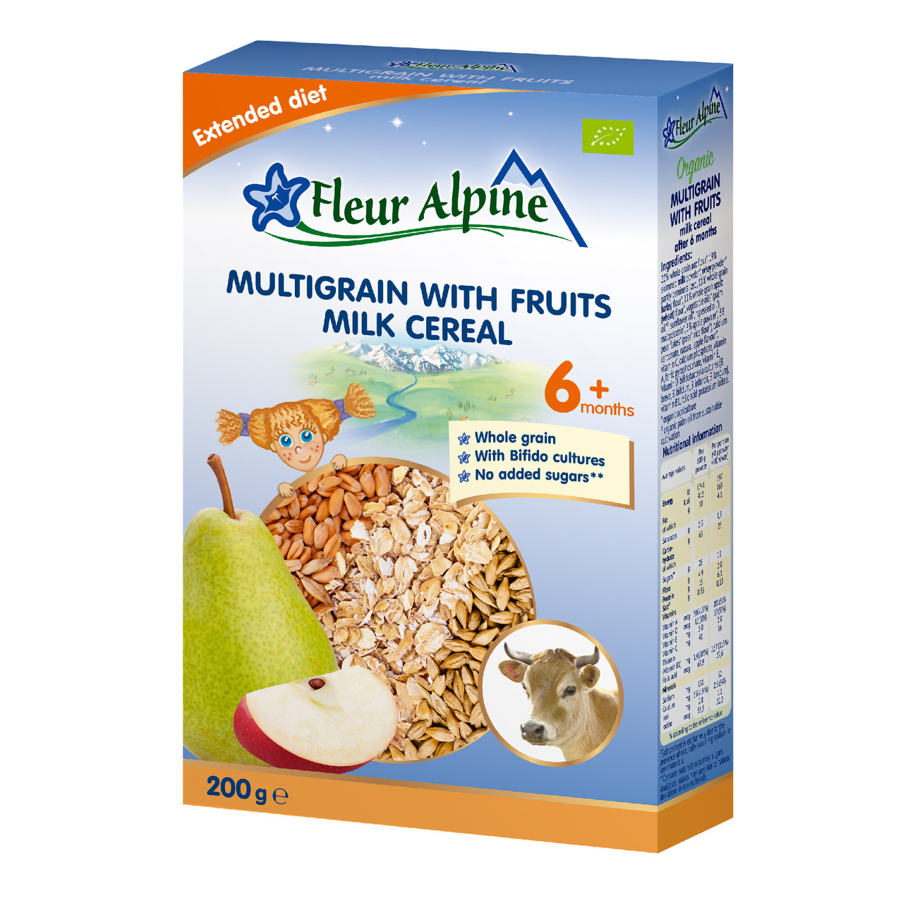 Каша молочна дитяча Fleur Alpine MULTIGRAIN WITH FRUITS (мультизлакова  з фруктами), від 6 місяців, 200 г