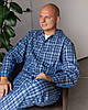 Піжама чоловіча домашня бавовняна сорочка зі штанами Темно-синя клітинка, фото 6