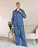 Піжама чоловіча домашня бавовняна сорочка зі штанами Темно-синя клітинка, фото 10