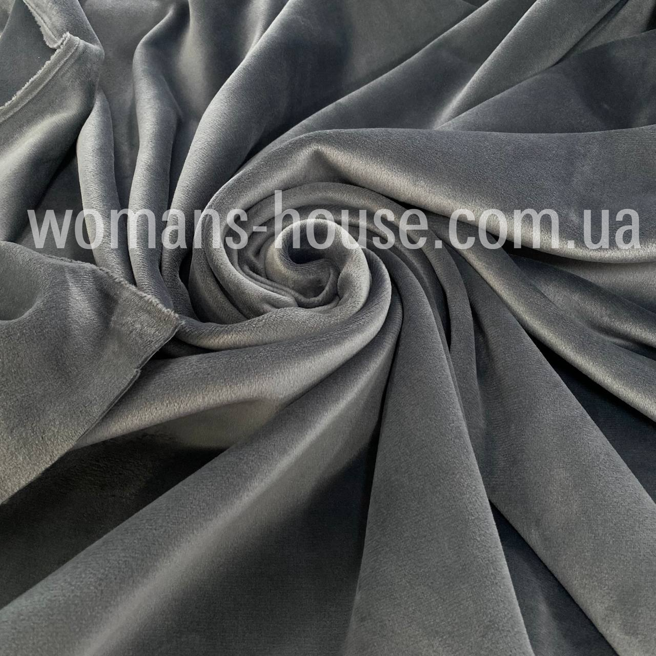 Тканина велюр плюш двосторонній 150 см 400 г/м2 однотон Темно-сірий, фото 1